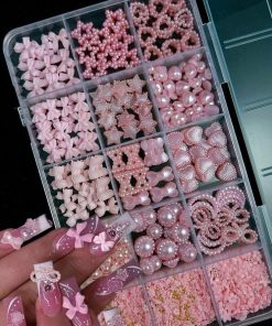 Set 15 mẫu charm trang  trí Nailbox tông hồng